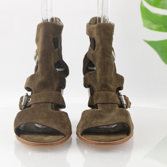 Marc Fisher Womens Calinda Sandal Size 9.5 Olive Green Suede Block Heel Bootie - Picture 4 of 13